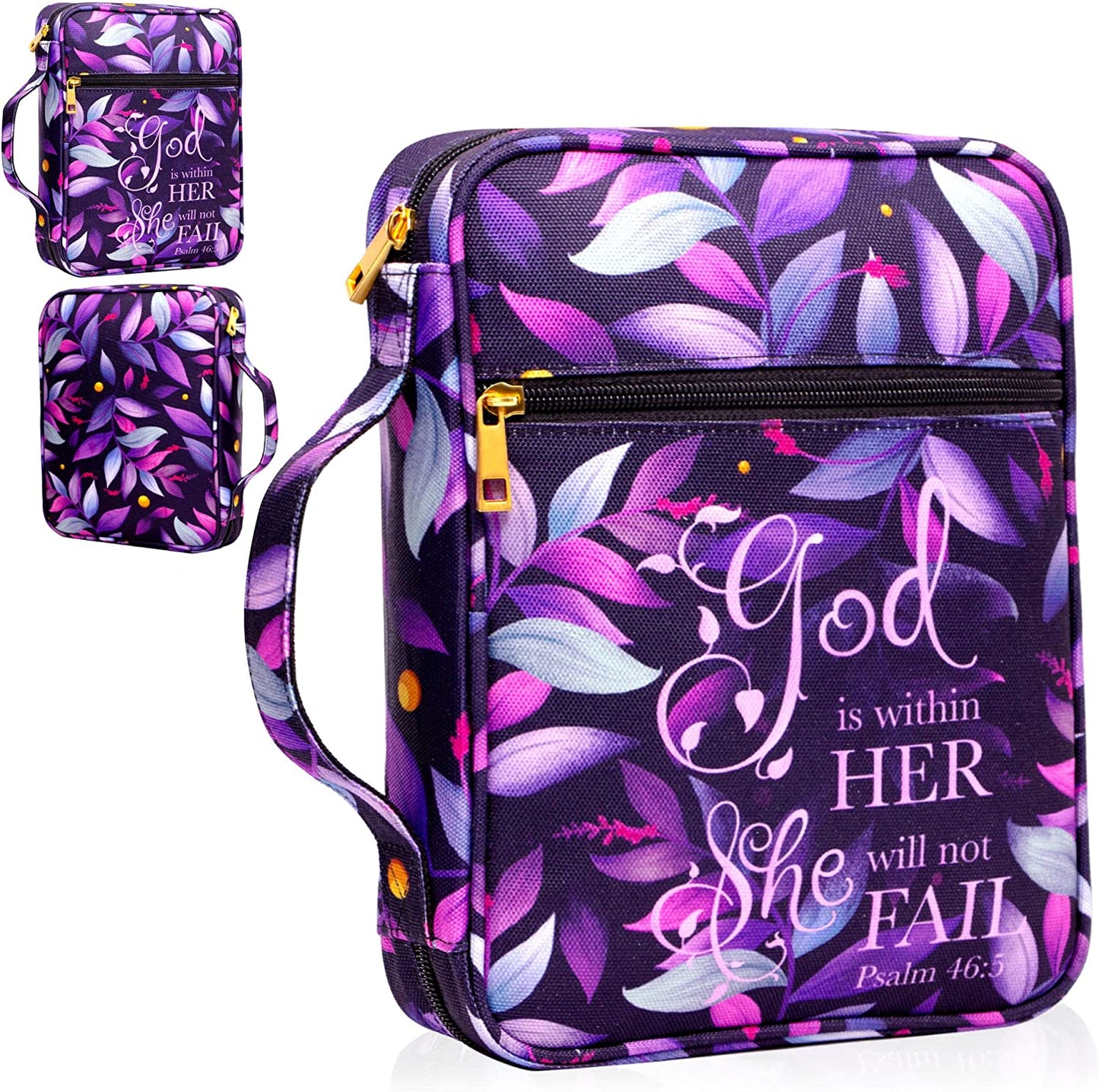 Bible Cover for Women, Bible Holder, Bible Cover Carrier Carrying Organizer Bag, God Is within Her She Will Not Fall, Zipper and Pockets for Standard Size Bible, Gift for Women Girl Kid (Pink1)